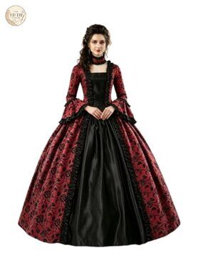 Victorian Rococo Masquerade Ball Gown Long Satin Floral A-Line